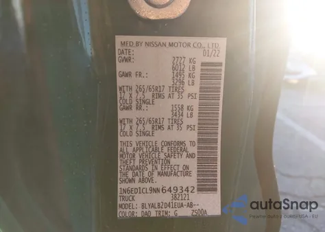 2022 Nissan Frontier King Cab Sv 4X2 from USA, damaged, VIN 1N6ED1CL9NN649342